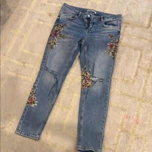 Zara Basic Denim Floral Embroidered Blue Jeans